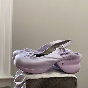 Purple Sheepskin Grape Official Ballerina Platforms with fur and charms